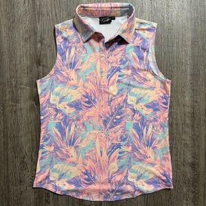 Sunday Swagger Women’s Sleeveless Golf Polo Tropical Print Size Small Stretch